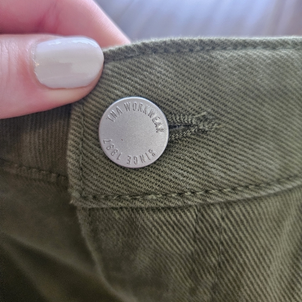 Aritzia TNA Greenwich Pant High-Waisted Carpenter Twill Olive Green Pants Size 2 - Picture 6 of 13